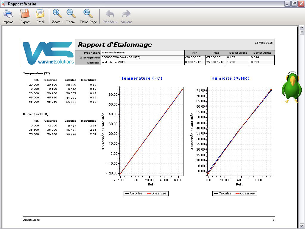 logiciel warito interface 4 rapport etalonnage